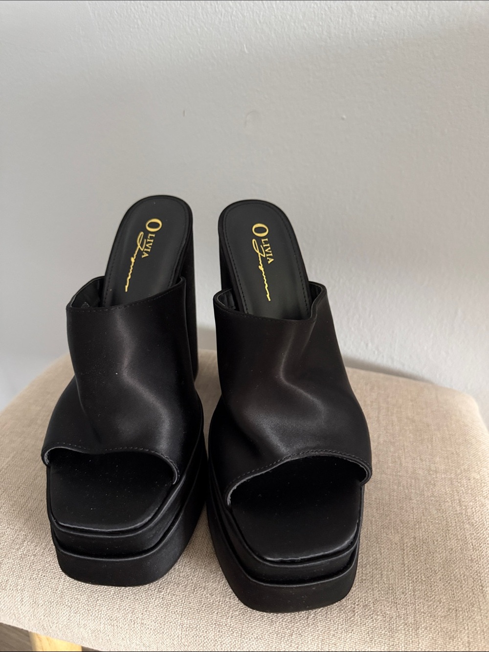 OLIVIA Platform Slide Mules in Black